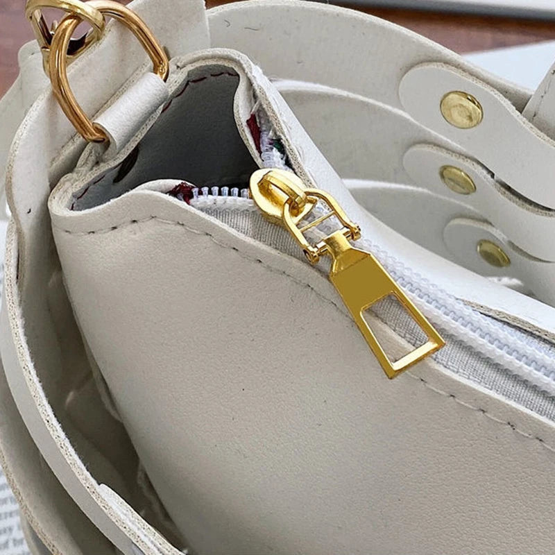 Shoulder Bags Women Hollow Out Cross Body Half Moon Bag Retro PU Leather Handle