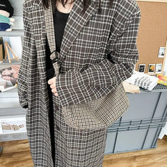 Houndstooth Crossbody Bag Wide-straps Zipper Vintage