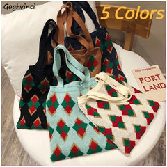 Women Knitting Paneled Vintage Winter Christmas Diamond Lattice Bag