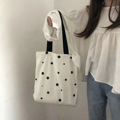 Large Capacity Dot Printed Canvas Shoulder Bag
