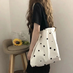 Large Capacity Dot Printed Canvas Shoulder Bag