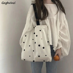 Large Capacity Dot Printed Canvas Shoulder Bag