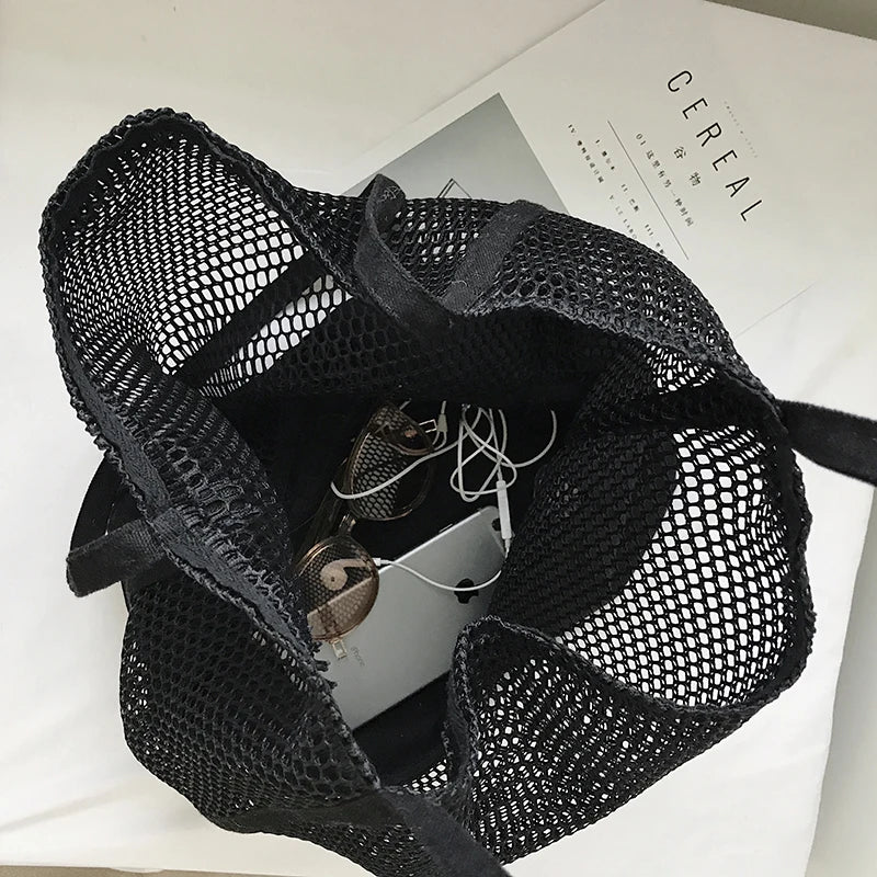 Women Large Capacity Shoulder Bag Hollow Out Casual Tote Handbag