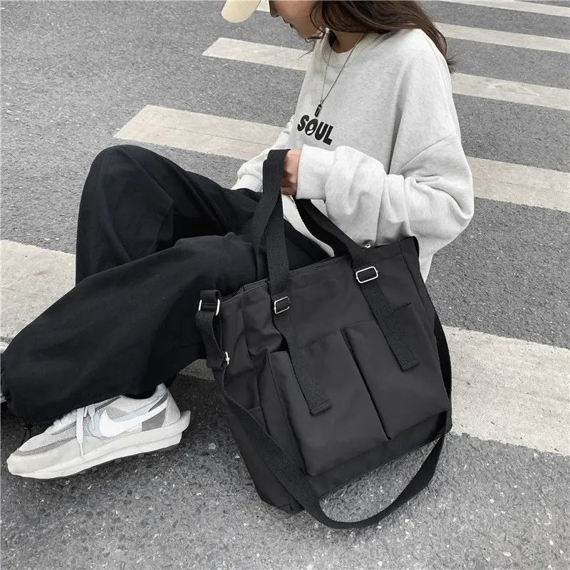 Women Large Capacity Shoulder Bag Solid Nylon Waterproof Casual Tote