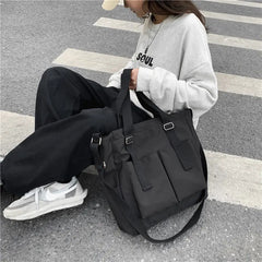 Women Large Capacity Shoulder Bag Solid Nylon Waterproof Casual Tote