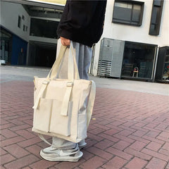 Women Large Capacity Shoulder Bag Solid Nylon Waterproof Casual Tote