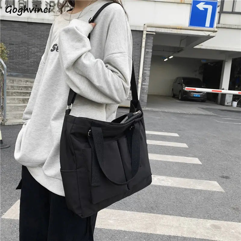 Women Large Capacity Shoulder Bag Solid Nylon Waterproof Casual Tote