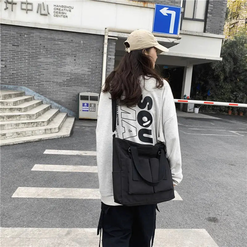 Women Large Capacity Shoulder Bag Solid Nylon Waterproof Casual Tote