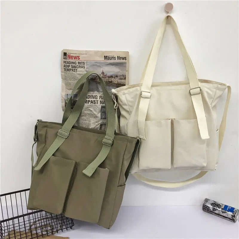 Women Large Capacity Shoulder Bag Solid Nylon Waterproof Casual Tote