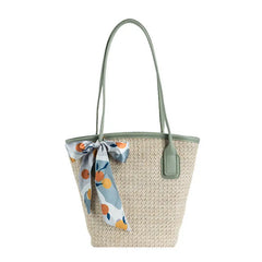 Large Capacity Shoulder Bags Women Straw Patchwork Zipper Totes Beach
