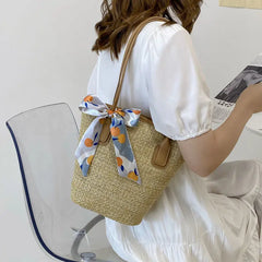 Large Capacity Shoulder Bags Women Straw Patchwork Zipper Totes Beach