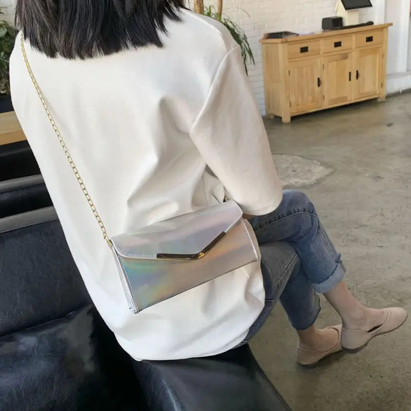 Shoulder Bags Women Laser PU Leather Flap-bag Chain Strap Sequined Crossbody