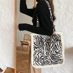 Leopard Shoulder Bag Lambswool Winter Handbag Vintage All-match