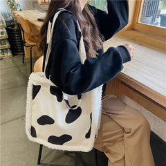 Leopard Shoulder Bag Lambswool Winter Handbag Vintage All-match