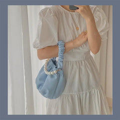 Shoulder Bags Women Bucket Bag Soft PU Leather Pearls Cross-body Handbags