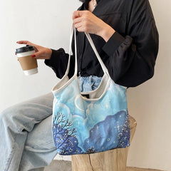 Shoulder Bags Women Oil Painting Landscape Canvas Bag Large Capacities