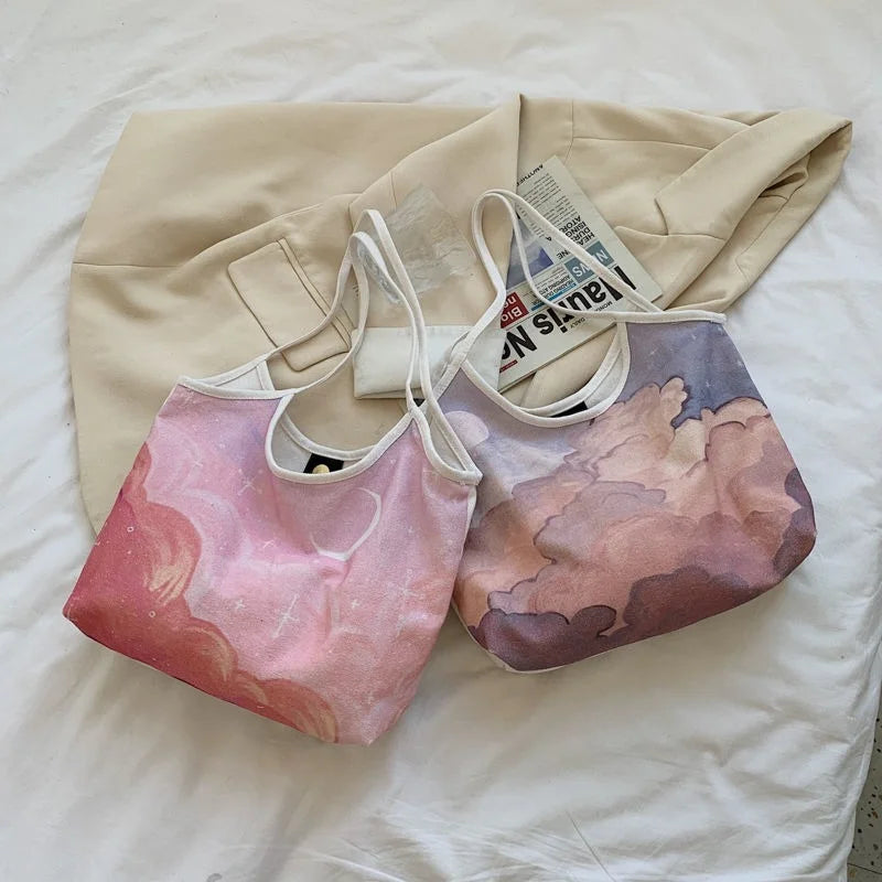 Shoulder Bags Women Oil Painting Landscape Canvas Bag Large Capacities