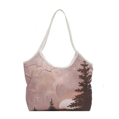 Shoulder Bags Women Oil Painting Landscape Canvas Bag Large Capacities