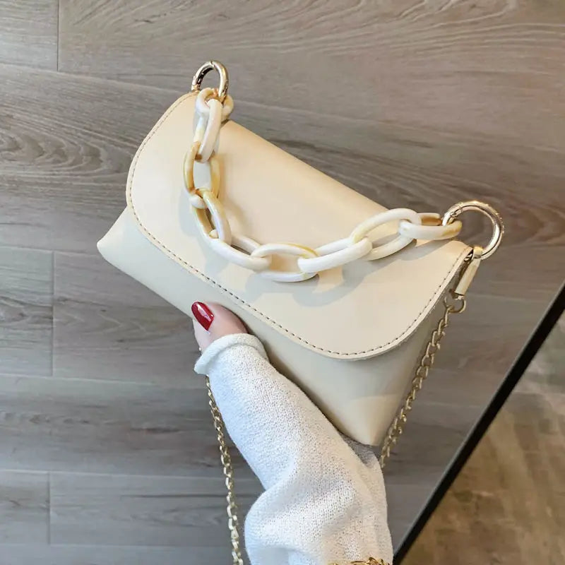 Women's PU Crossbody Shoulder Bag with Chain Strap French-style Office Handbag