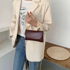 Women's PU Crossbody Shoulder Bag with Chain Strap French-style Office Handbag