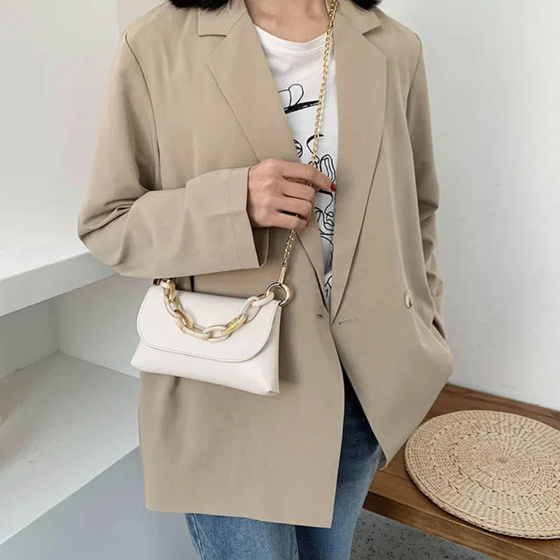 Women's PU Crossbody Shoulder Bag with Chain Strap French-style Office Handbag