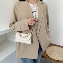 Women's PU Crossbody Shoulder Bag with Chain Strap French-style Office Handbag