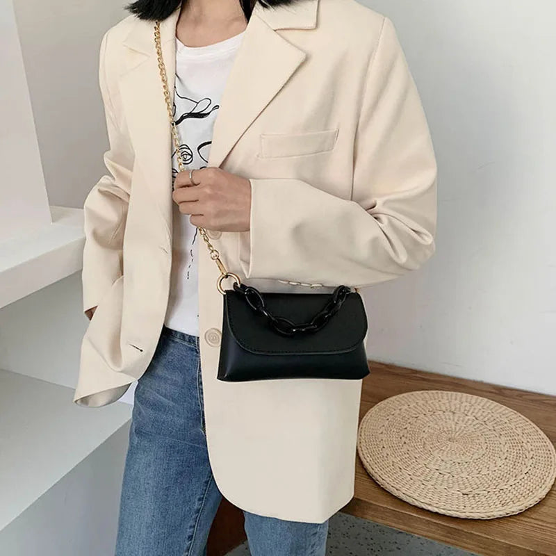 Women's PU Crossbody Shoulder Bag with Chain Strap French-style Office Handbag