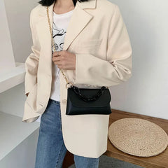 Women's PU Crossbody Shoulder Bag with Chain Strap French-style Office Handbag