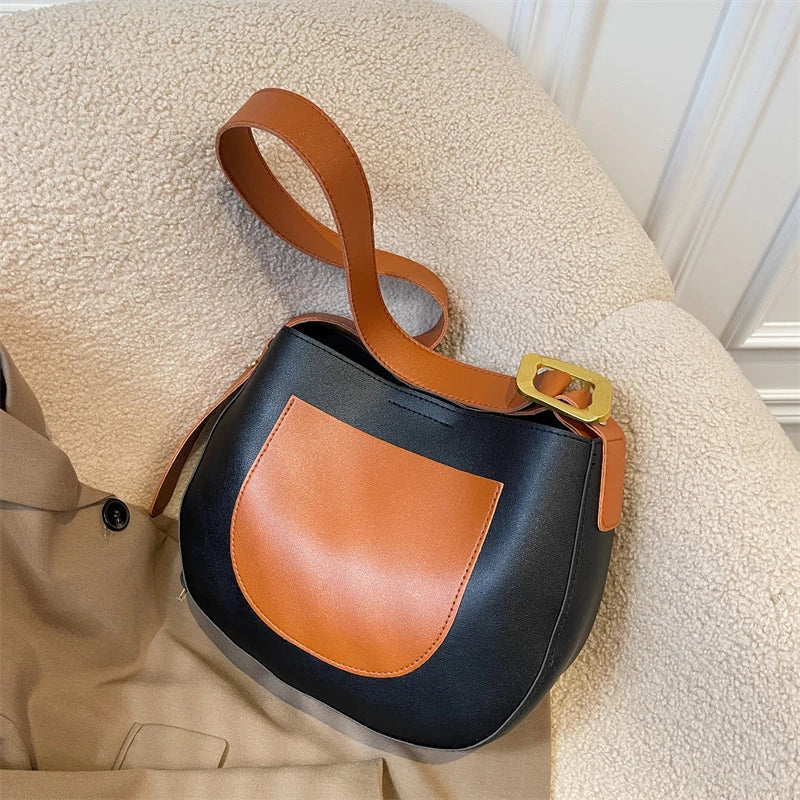 Shoulder Bags Women PU Leather Patchwork Autumn Winter All-match Ladies Bolsa