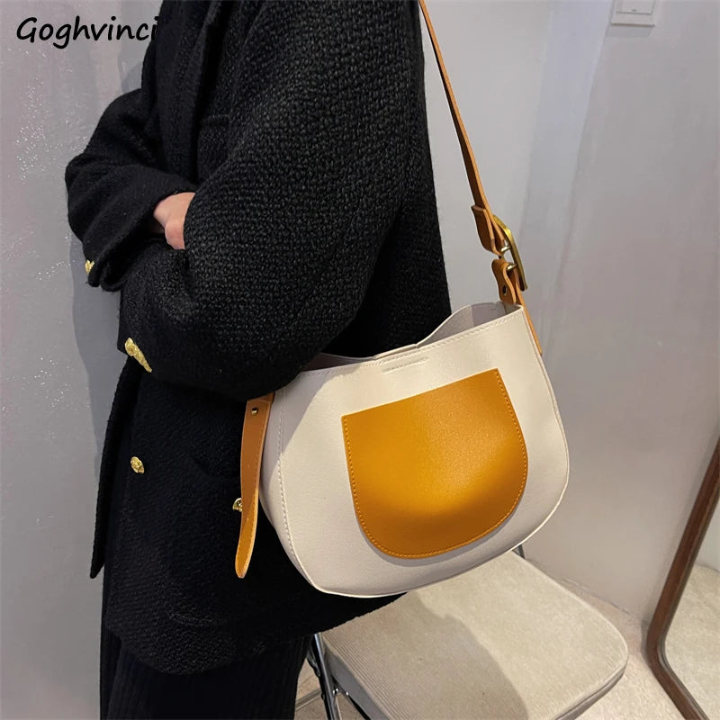 Shoulder Bags Women PU Leather Patchwork Autumn Winter All-match Ladies Bolsa