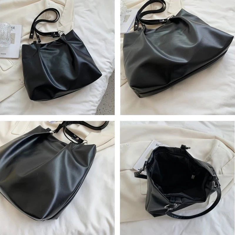 Shoulder Bags Women PU Leather Zipper Underarm Bucket Bag Texture Soft