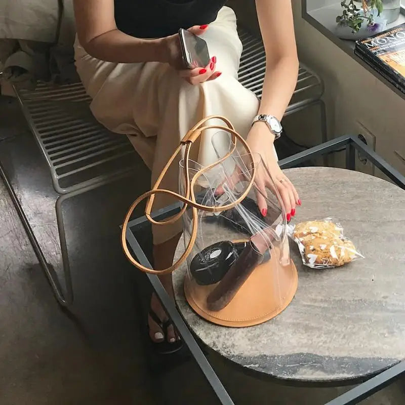 Women PVC Patchwork Transparent Bucket Jelly Bag Style Big Capacity
