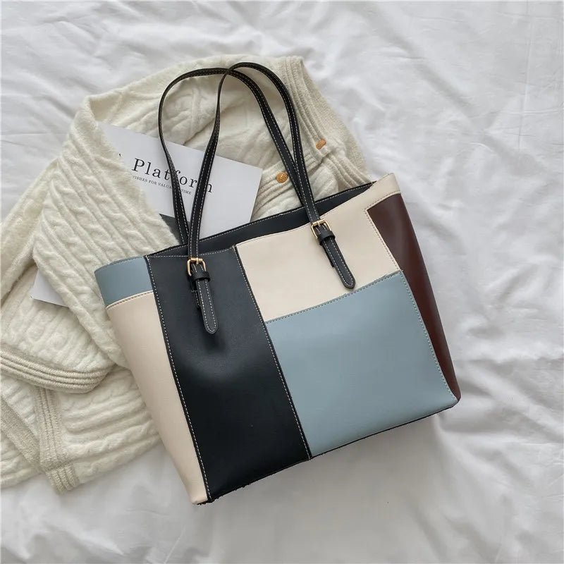 Shoulder Bags Women Panelled Underarm Office Ladies Large Capacity Totes