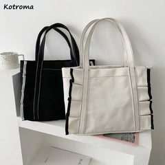 Women Patchwork Harajuku Canvas Shoulder Bag Casual Tote Large Capacity