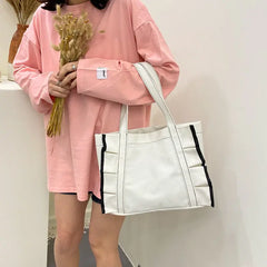 Women Patchwork Harajuku Canvas Shoulder Bag Casual Tote Large Capacity