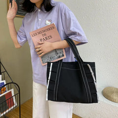 Women Patchwork Harajuku Canvas Shoulder Bag Casual Tote Large Capacity