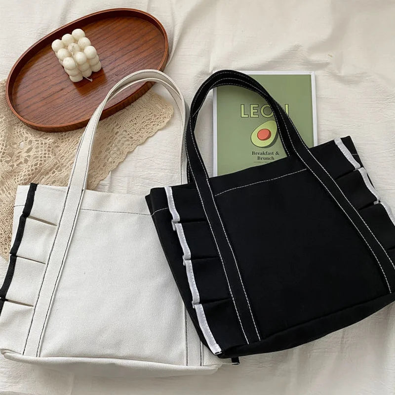 Women Patchwork Harajuku Canvas Shoulder Bag Casual Tote Large Capacity
