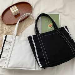 Women Patchwork Harajuku Canvas Shoulder Bag Casual Tote Large Capacity