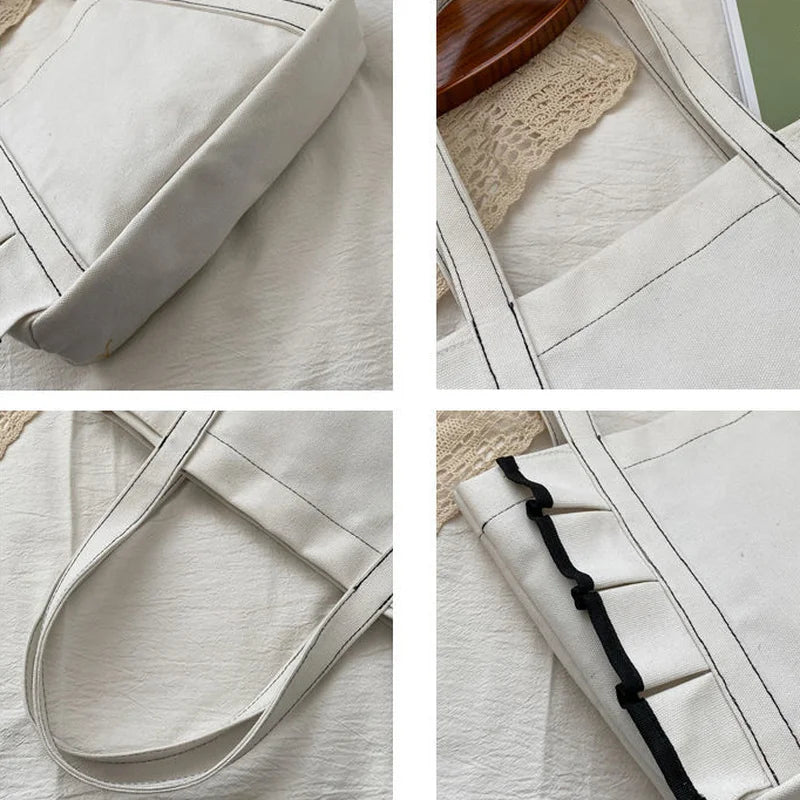 Women Patchwork Harajuku Canvas Shoulder Bag Casual Tote Large Capacity