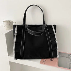 Women Patchwork Harajuku Canvas Shoulder Bag Casual Tote Large Capacity