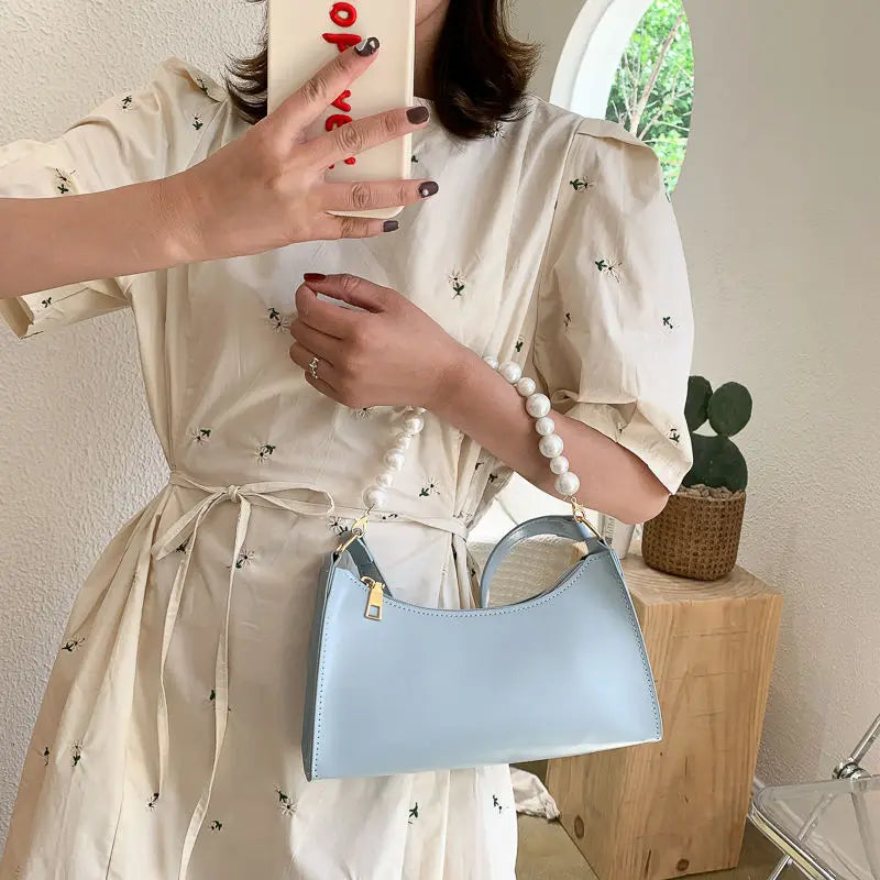 Shoulder Bags Women Pearls Underarm Bag PU Korean-style Sweet Ladies Handbags