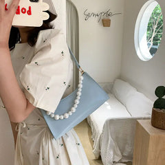 Shoulder Bags Women Pearls Underarm Bag PU Korean-style Sweet Ladies Handbags