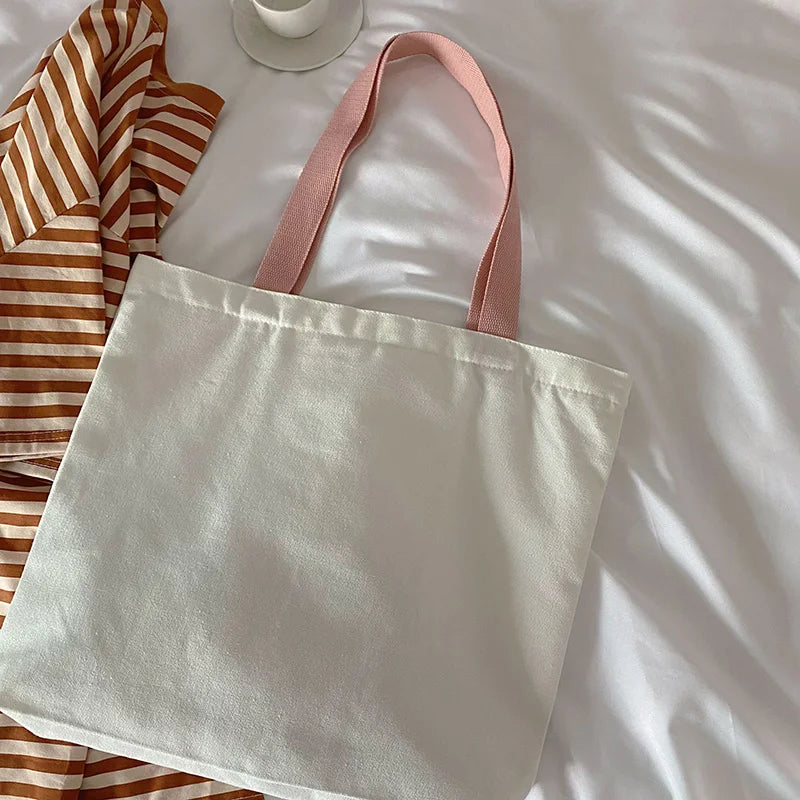 Pink Printing Canvas Shoulder Bag Zipper Preppy Style Sweet Leisure Tot