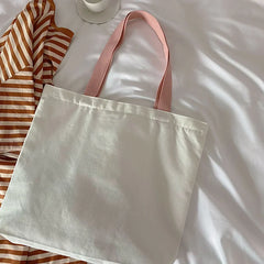 Pink Printing Canvas Shoulder Bag Zipper Preppy Style Sweet Leisure Tot