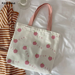 Pink Printing Canvas Shoulder Bag Zipper Preppy Style Sweet Leisure Tot