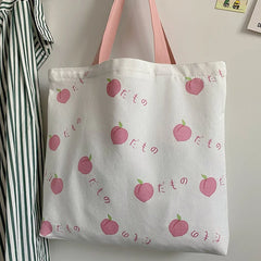 Pink Printing Canvas Shoulder Bag Zipper Preppy Style Sweet Leisure Tot