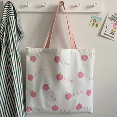 Pink Printing Canvas Shoulder Bag Zipper Preppy Style Sweet Leisure Tot