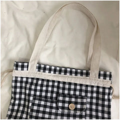 Plaid Canvas Shoulder Bag for Women Eco-friendly Lunch Bag