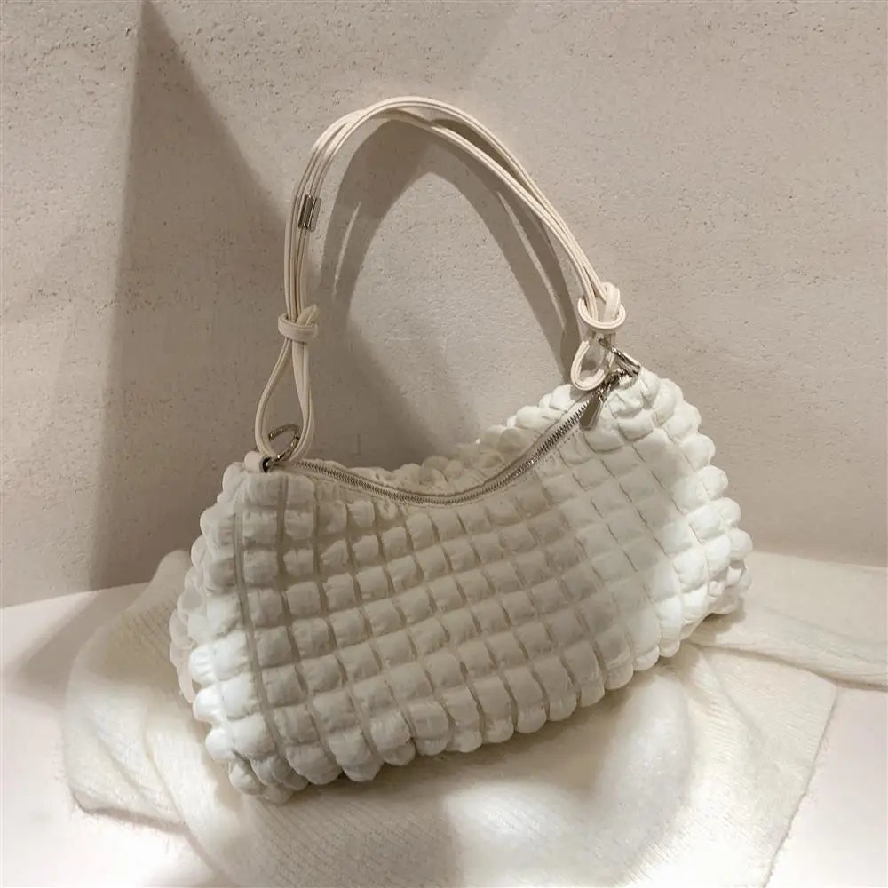 Plaid Shoulder Bag Women Soft Casual Cotton Underarm Handbag