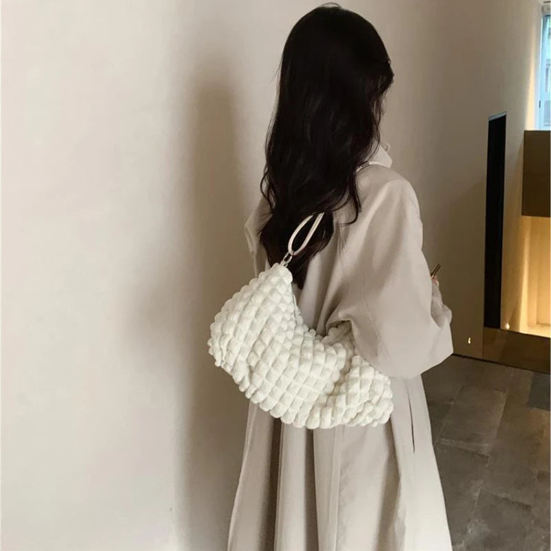 Plaid Shoulder Bag Women Soft Casual Cotton Underarm Handbag